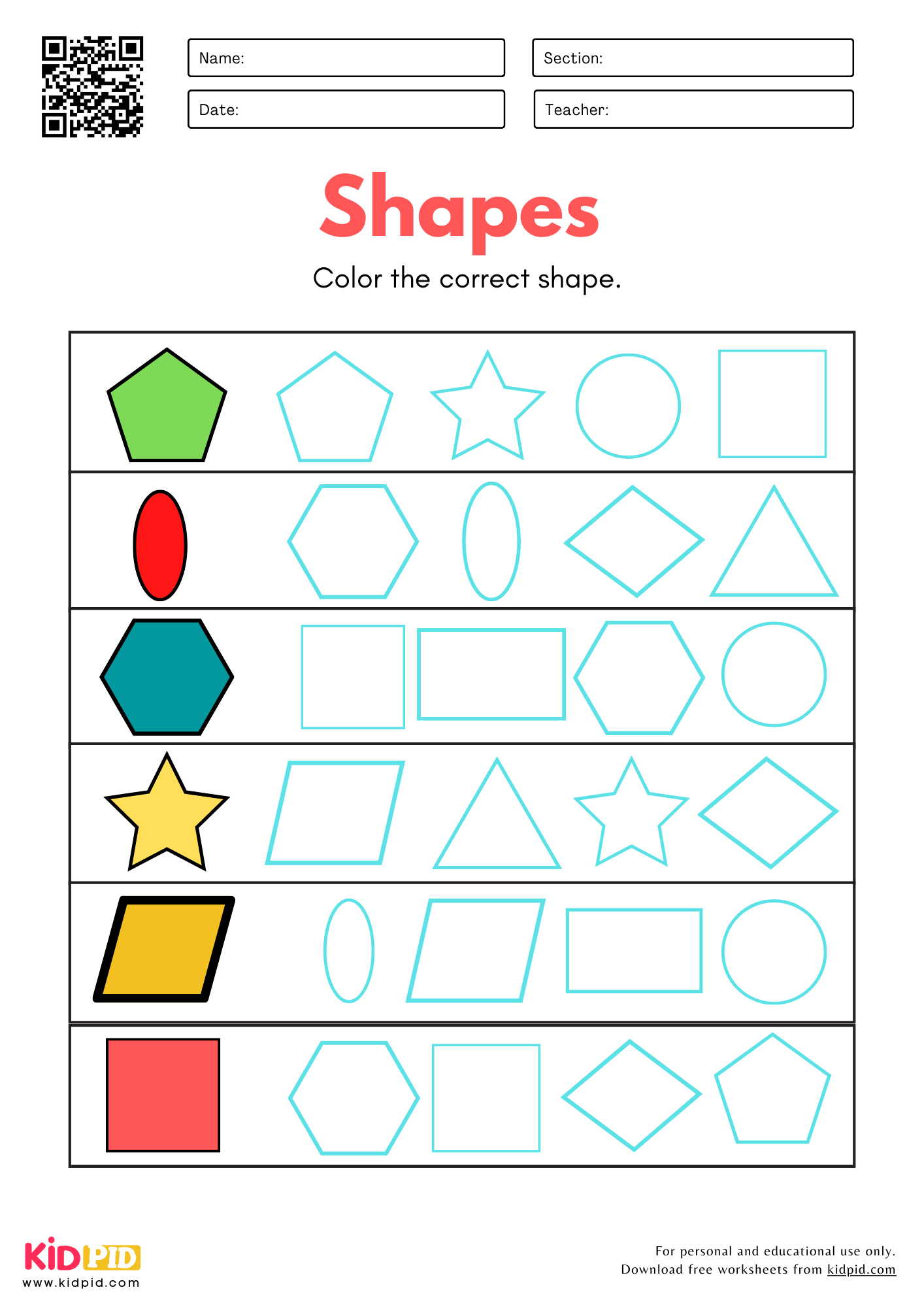 Identify 2D Shapes Worksheet For Kindergarten Kidpid