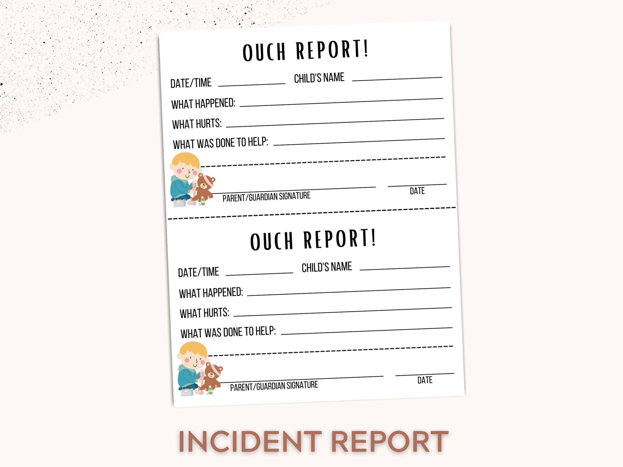 Incident Report Accident Report Ouch Report Boo boo Report For For Nanny Daycare In home Preschool Babysitter Printable Etsy