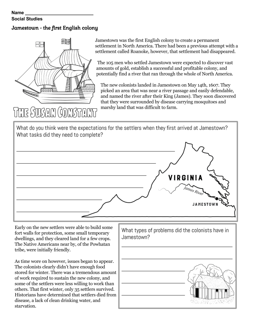 Jamestown Illustrated Notes 13 Colonies Peacefield History