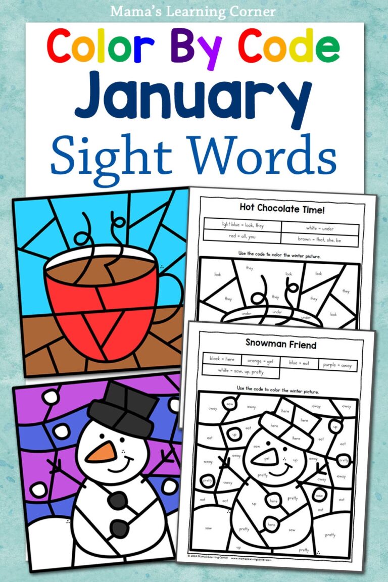 January Color By Code Sight Word Worksheets Mamas Learning Corner