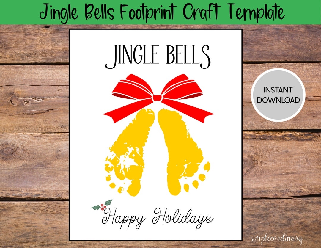Jingle Bells Footprint Crafts Printable Handprint Card Daycare Preschool Activities DIY Memory Keepsake December Art Christmas Crafts Etsy
