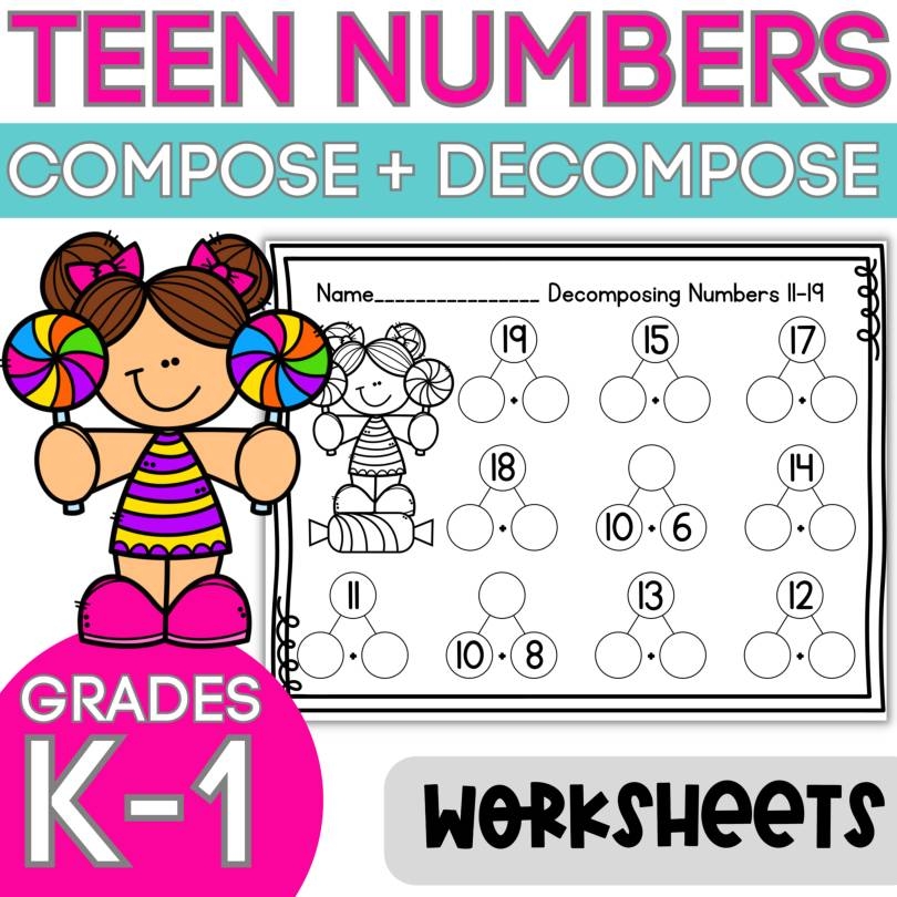 K 1 Teen Numbers Compose And Decompose W Number Bonds Worksheets 