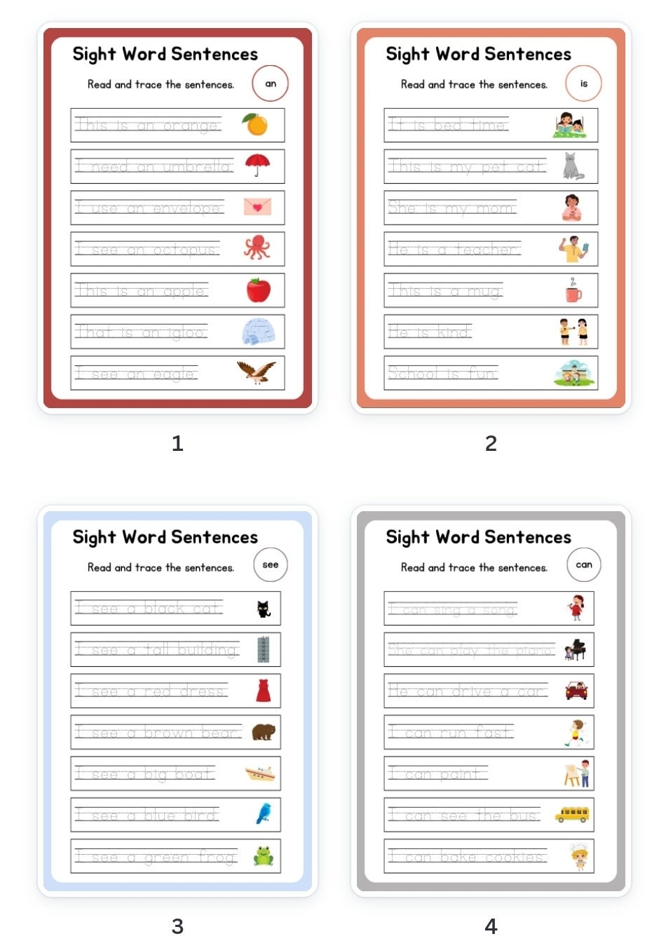 Sight Word Sentences Worksheets For Kindergarten