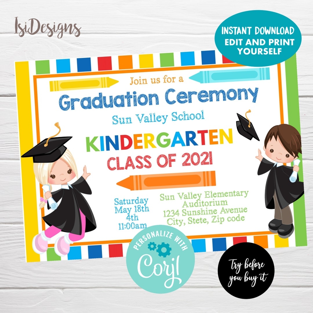 Kindergarten Graduation Ceremony Editable Invitation Instant Download Preschool Graduation Invite Pre k Invitation School Party Invite Etsy