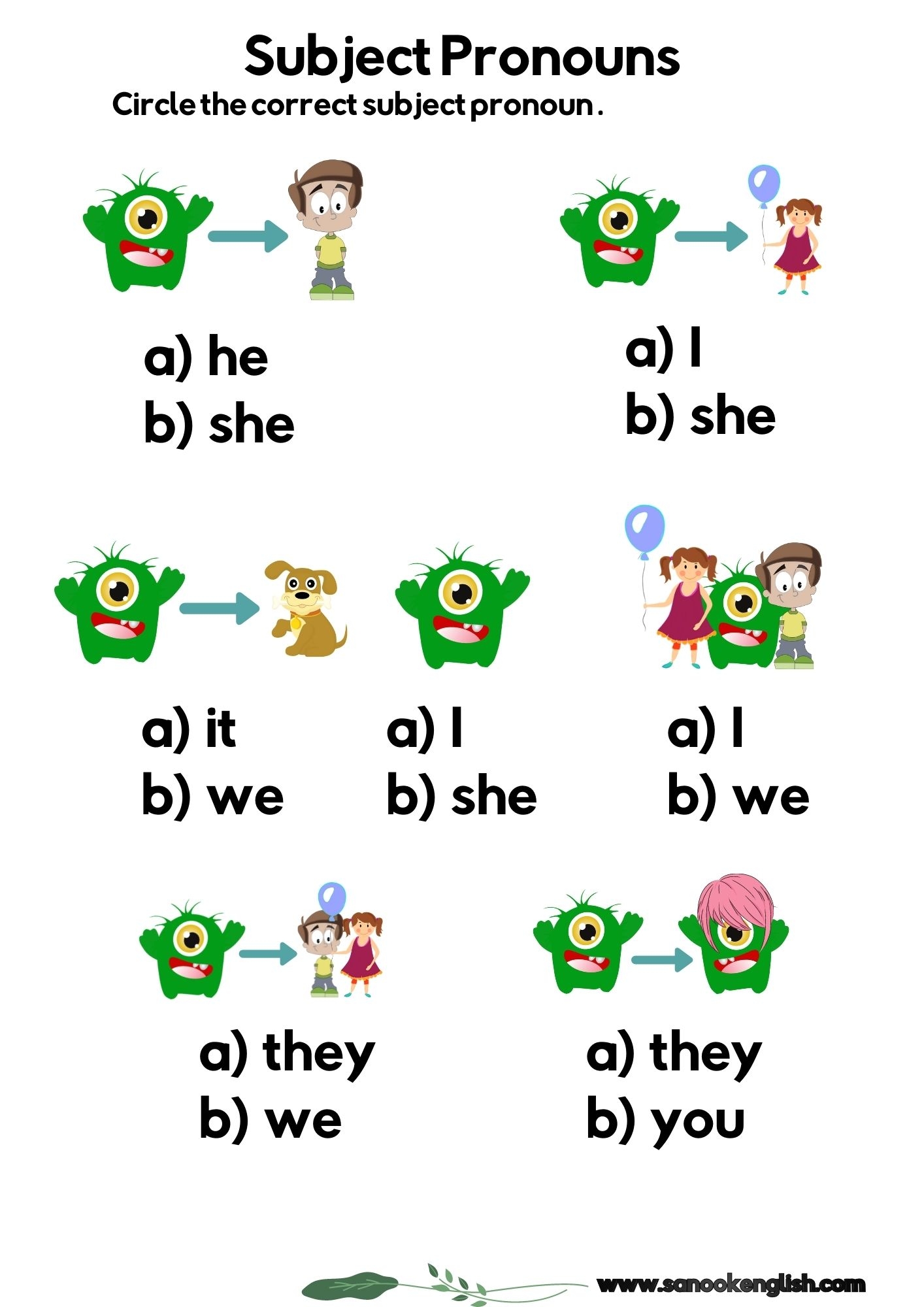 Pronoun Worksheets For Kindergarten Free