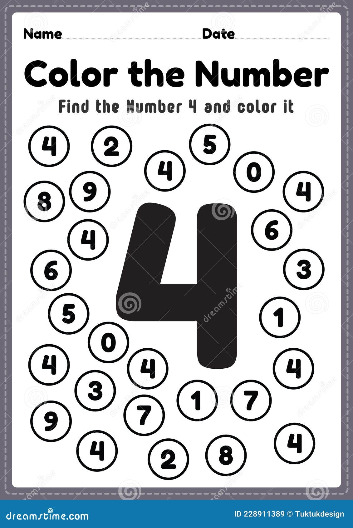 Kindergarten Math Worksheet Number 4 Coloring Maths Activities For Preschool Kids To Learn Basic Mathematics Skills Stock Vector Illustration Of Lesson Children 228911389