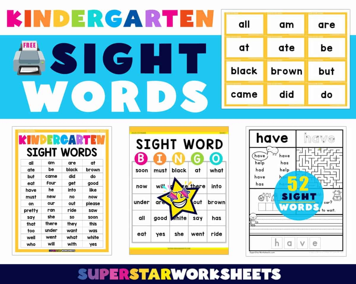 Kindergarten Sight Words Superstar Worksheets