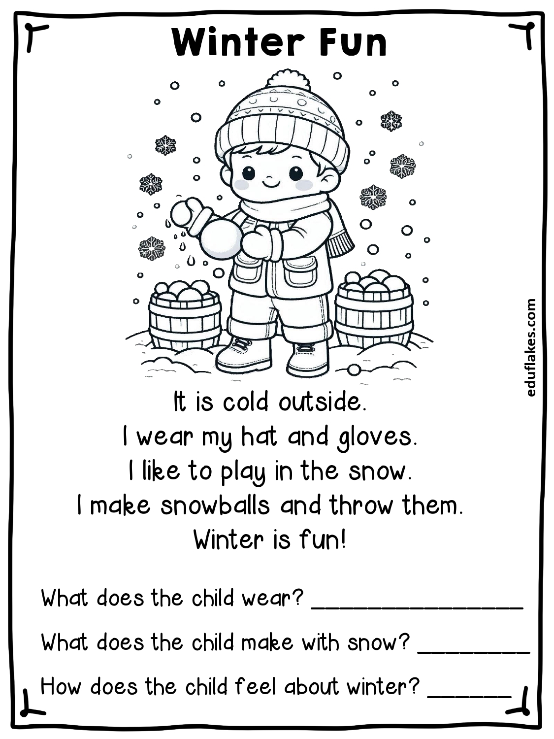 Kindergarten Winter Reading Comprehension Free PDF Eduflakes Kindergarten Winter Reading Comprehension Free PDF Eduflakes