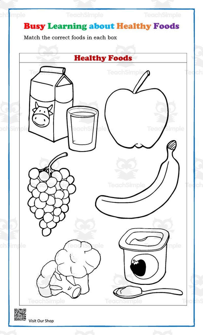 Learning About Healthy Foods Matching Worksheet By Teach Simple