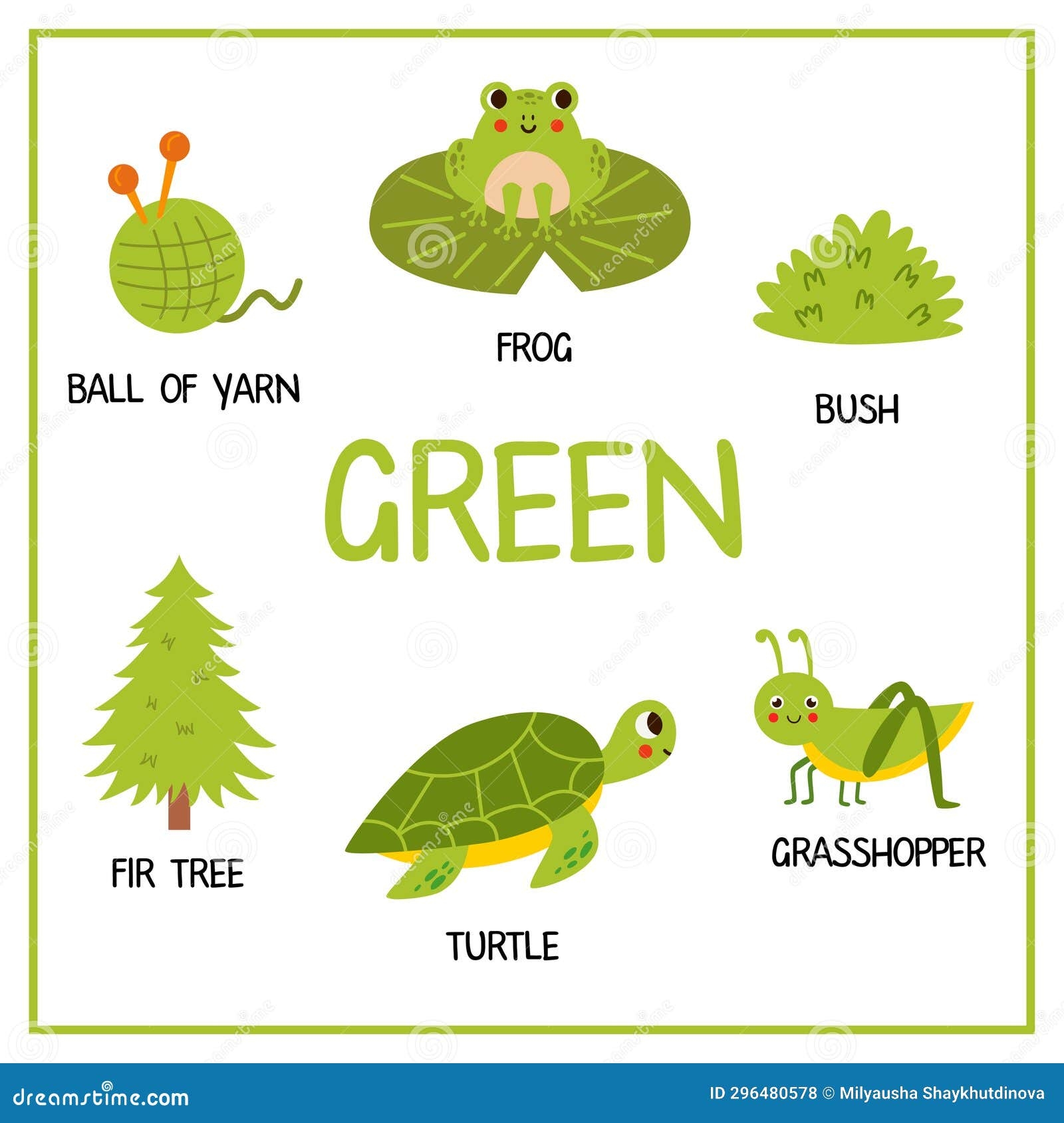 Learning Colors Worksheet For Kids Green Color Flashcard Stock Vector Illustration Of Puzzle School 296480578