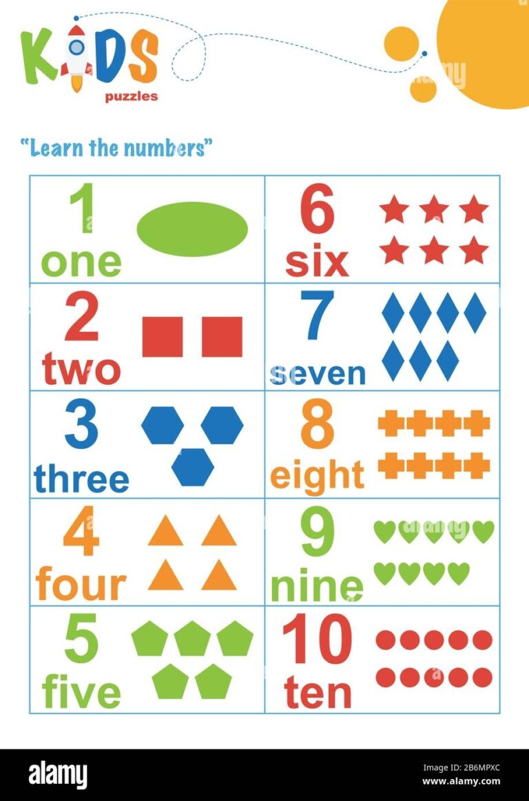 Learning Numbers Worksheet Math Worksheet Easy Colorful Worksheet For Preschool Elementary And Middle School Kids Stock Vector Image U0026 Art Alamy