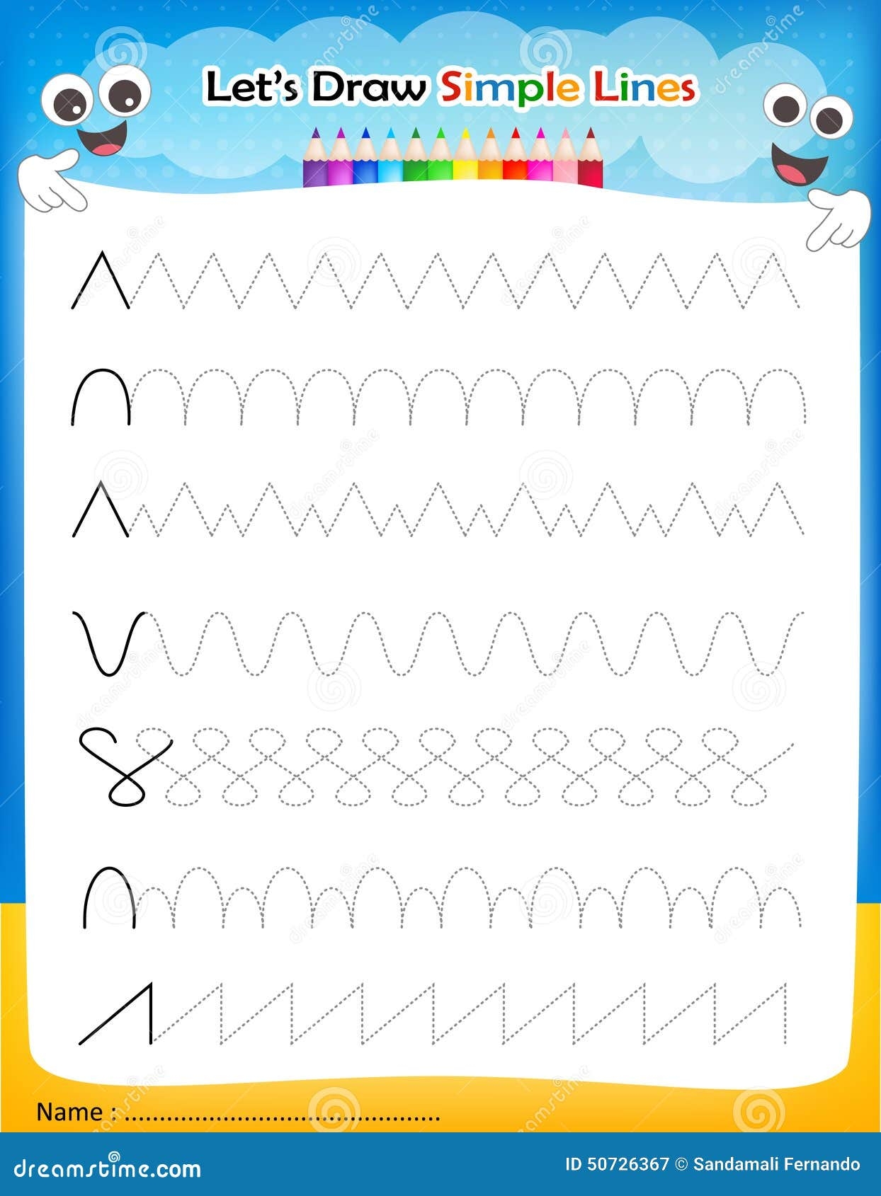 Let S Draw Simple Lines Worksheet Stock Vector Illustration Of Collection English 50726367