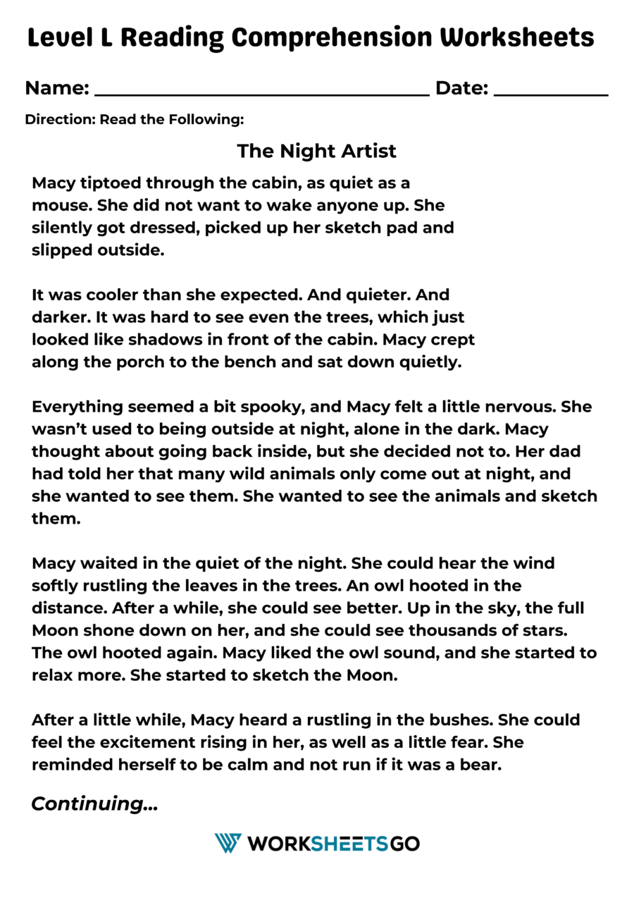 Level L Reading Comprehension Worksheets WorksheetsGO