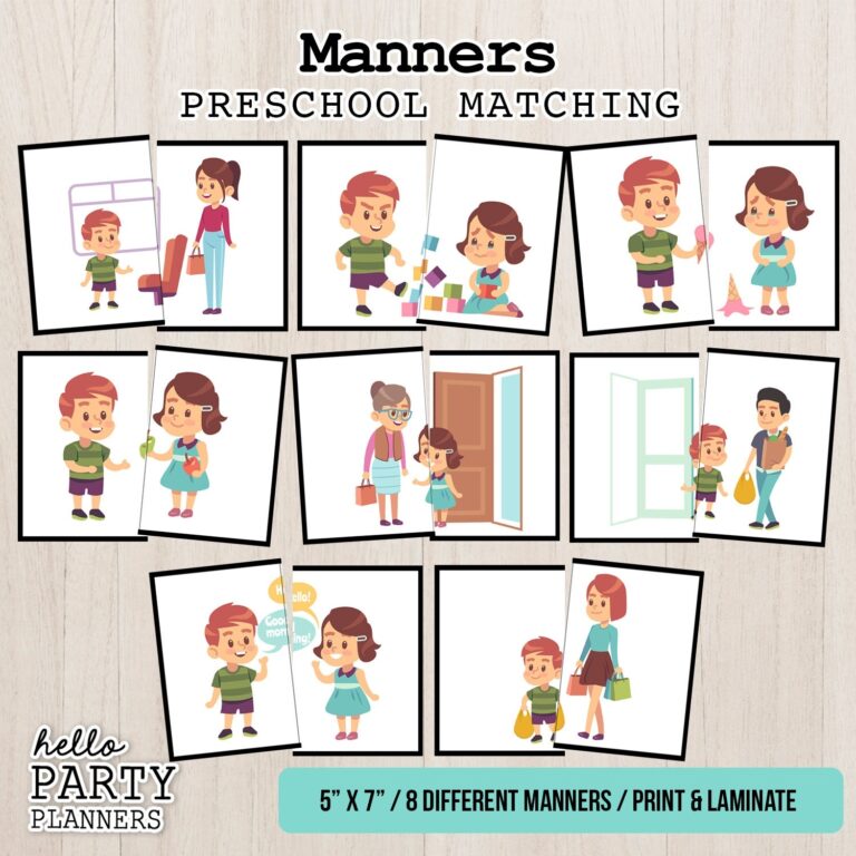 Manners Matching Game Preschool Activities Printable Manners Matching Homeschool Kindergarten Activity For Kids Toddler Activities
