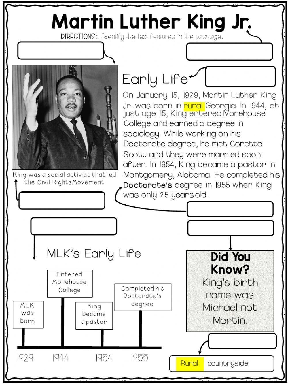 Mlk Reading Comprehension Worksheets Mlk Reading Comprehension Worksheets