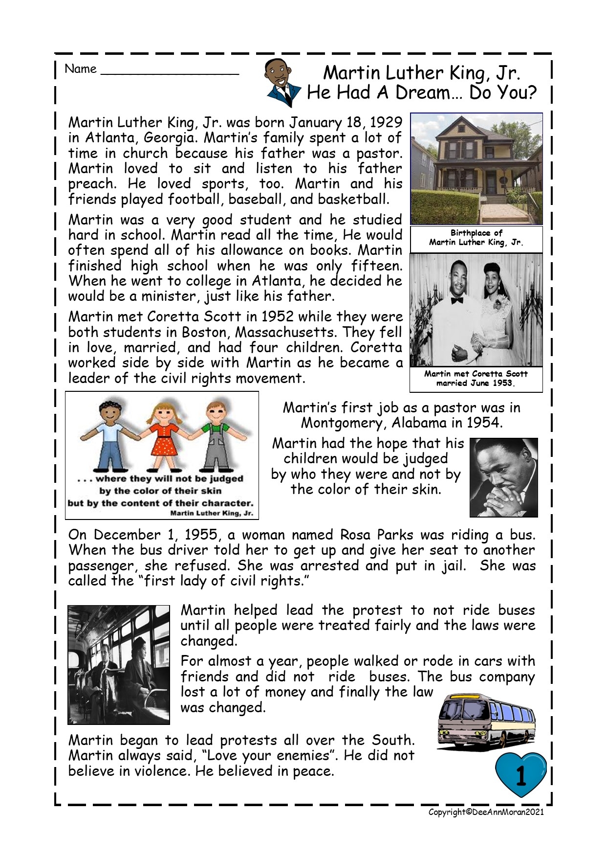 Martin Luther King Jr Reading Comprehension Passage Made By Teachers Martin Luther King Jr Reading Comprehension Passage Made By Teachers