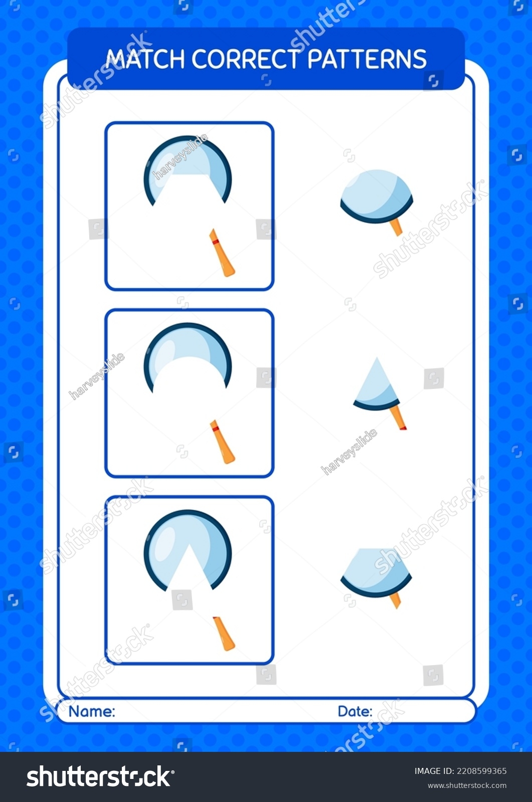 Match Pattern Game Magnifying Glass Worksheet Stock Vector 