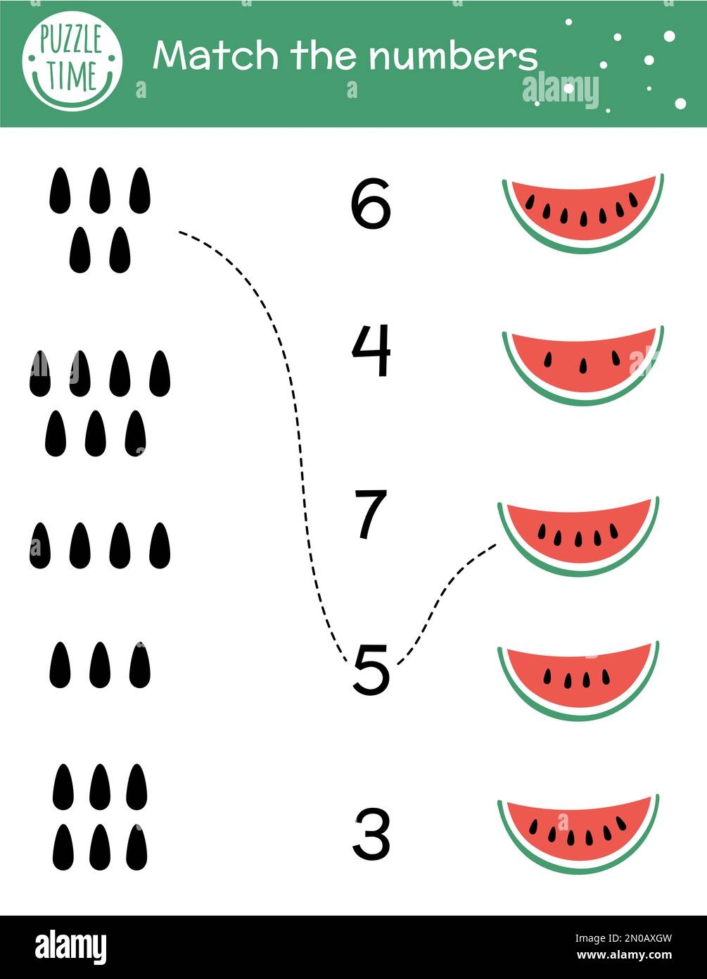 Matching Game With Watermelon Slice And Seeds Summer Math 
