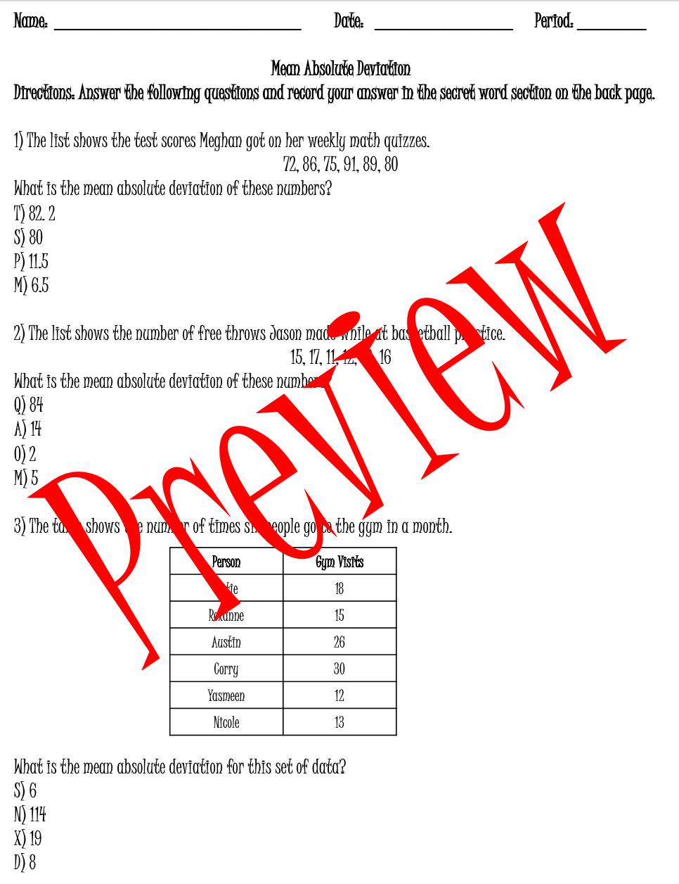 Mean Absolute Deviation Word Scramble TEK 8 11B STAAR Level Questions Made By Teachers