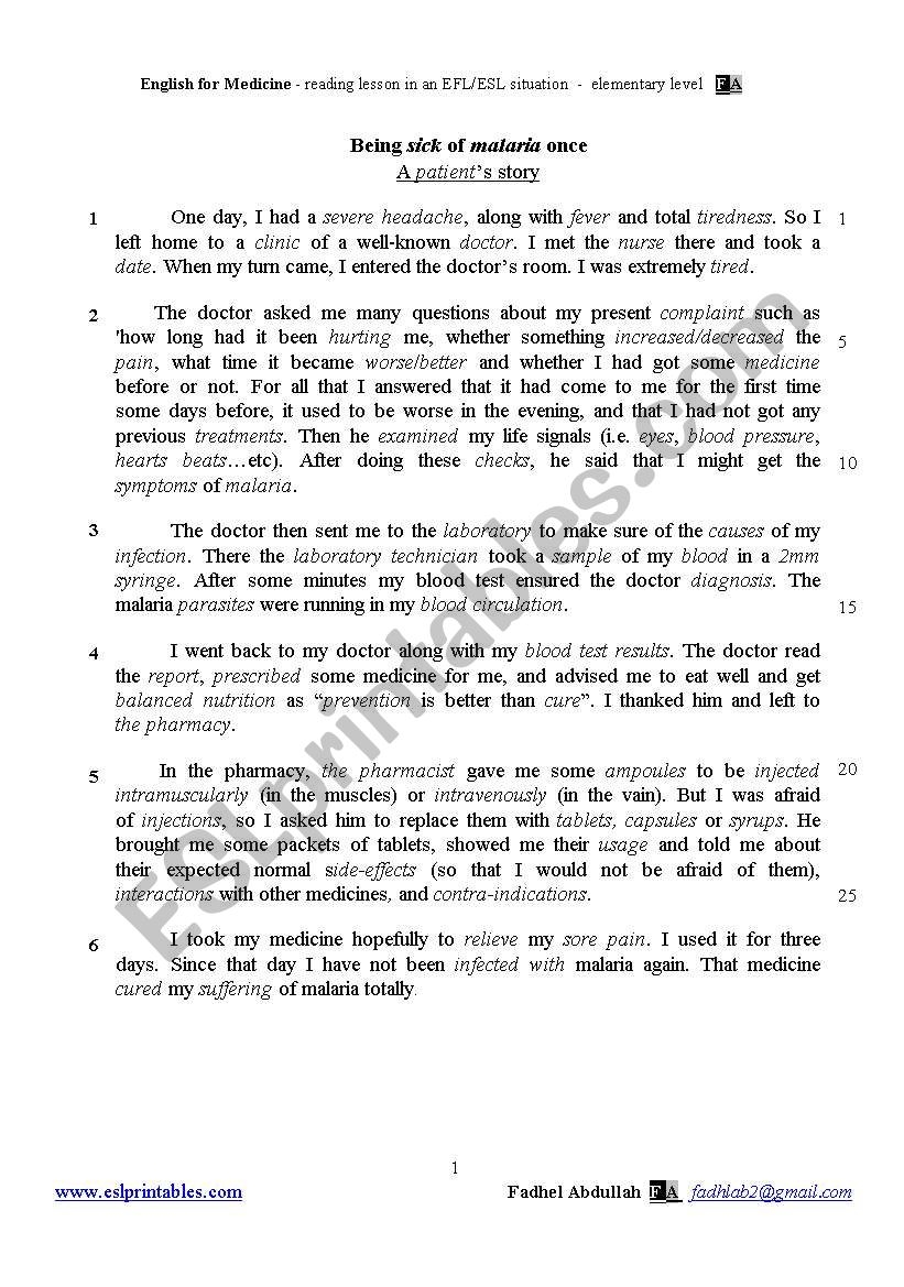 Medical English Passage With Activities And Answer Keys ESL Worksheet By Alkwassir Medical English Passage With Activities And Answer Keys ESL Worksheet By Alkwassir