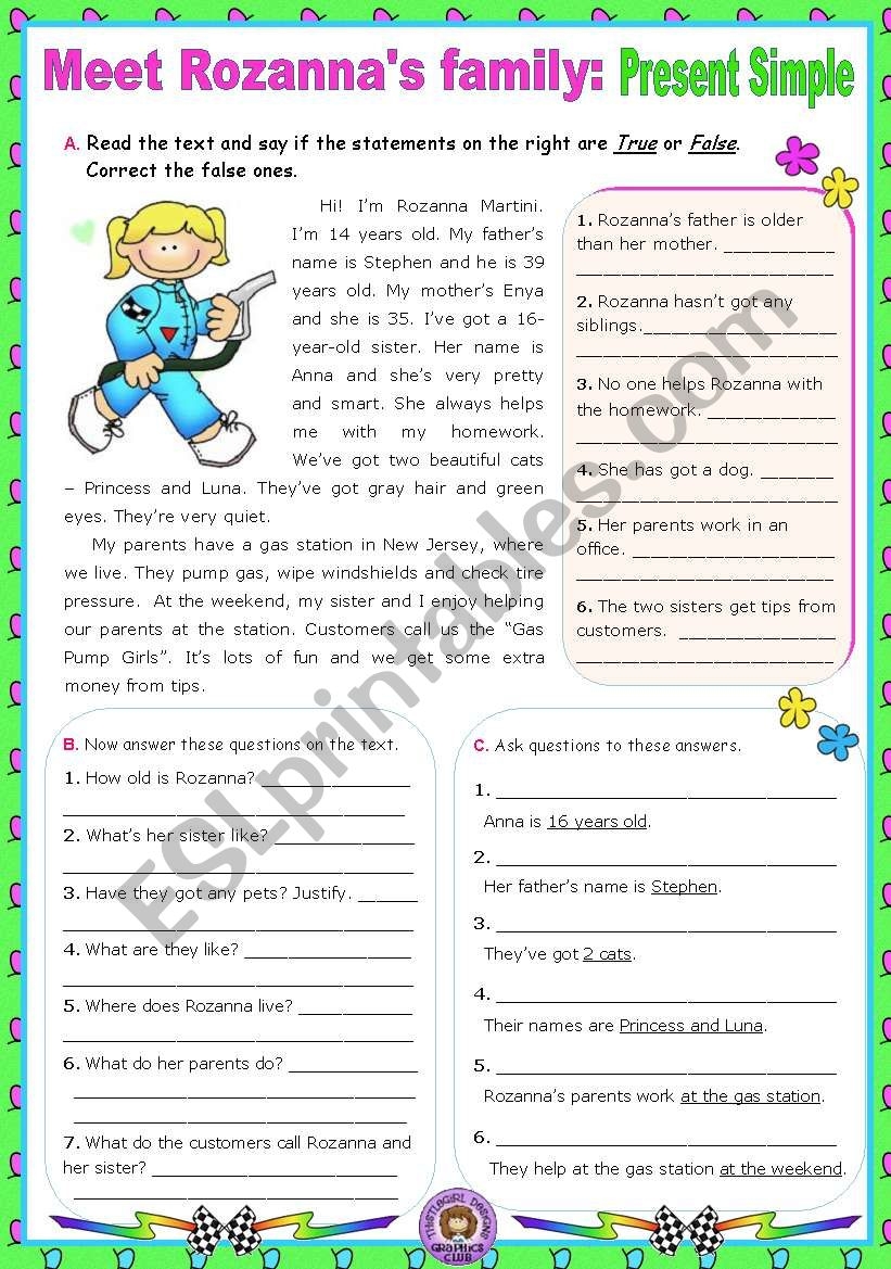 Reading Comprehension Simple Present Worksheet Reading Comprehension Simple Present Worksheet