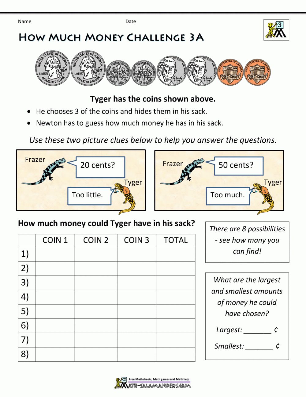 Money Worksheets 3rd Grade Money Challenges Money Worksheets 3rd Grade Money Challenges