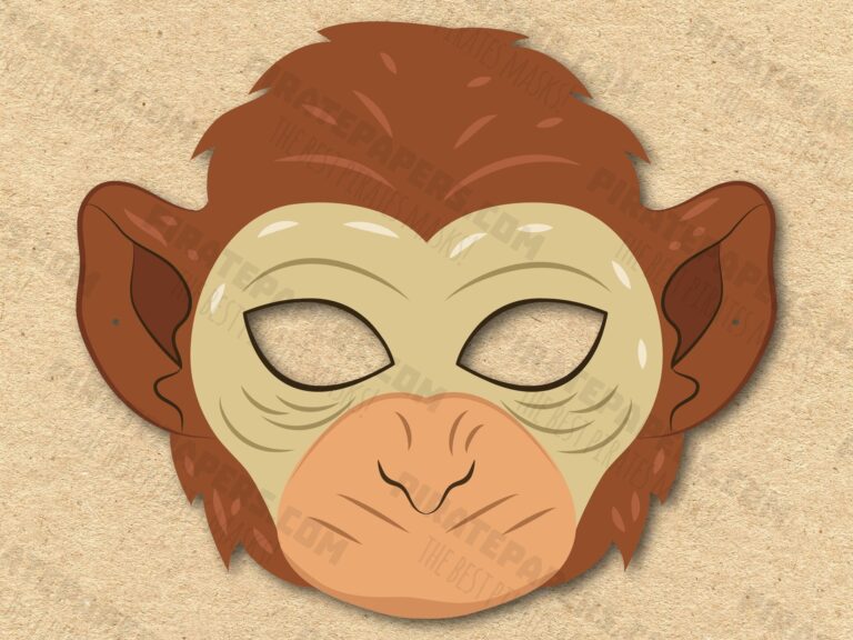 Monkey Mask Printable Paper DIY For Kids And Adults PDF Template Instant Download For Birthdays Halloween Party Costumes