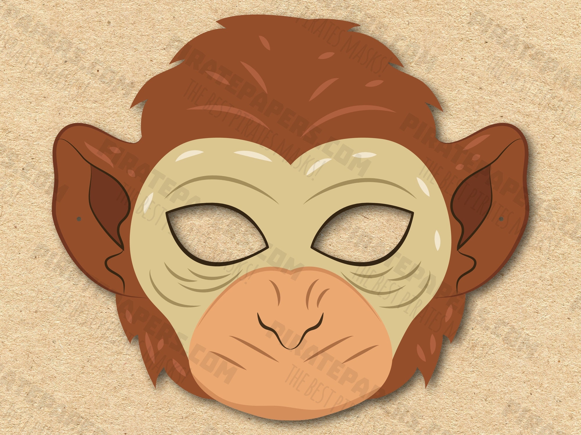 Monkey Mask Printable Paper DIY For Kids And Adults PDF Template Instant Download For Birthdays Halloween Party Costumes 