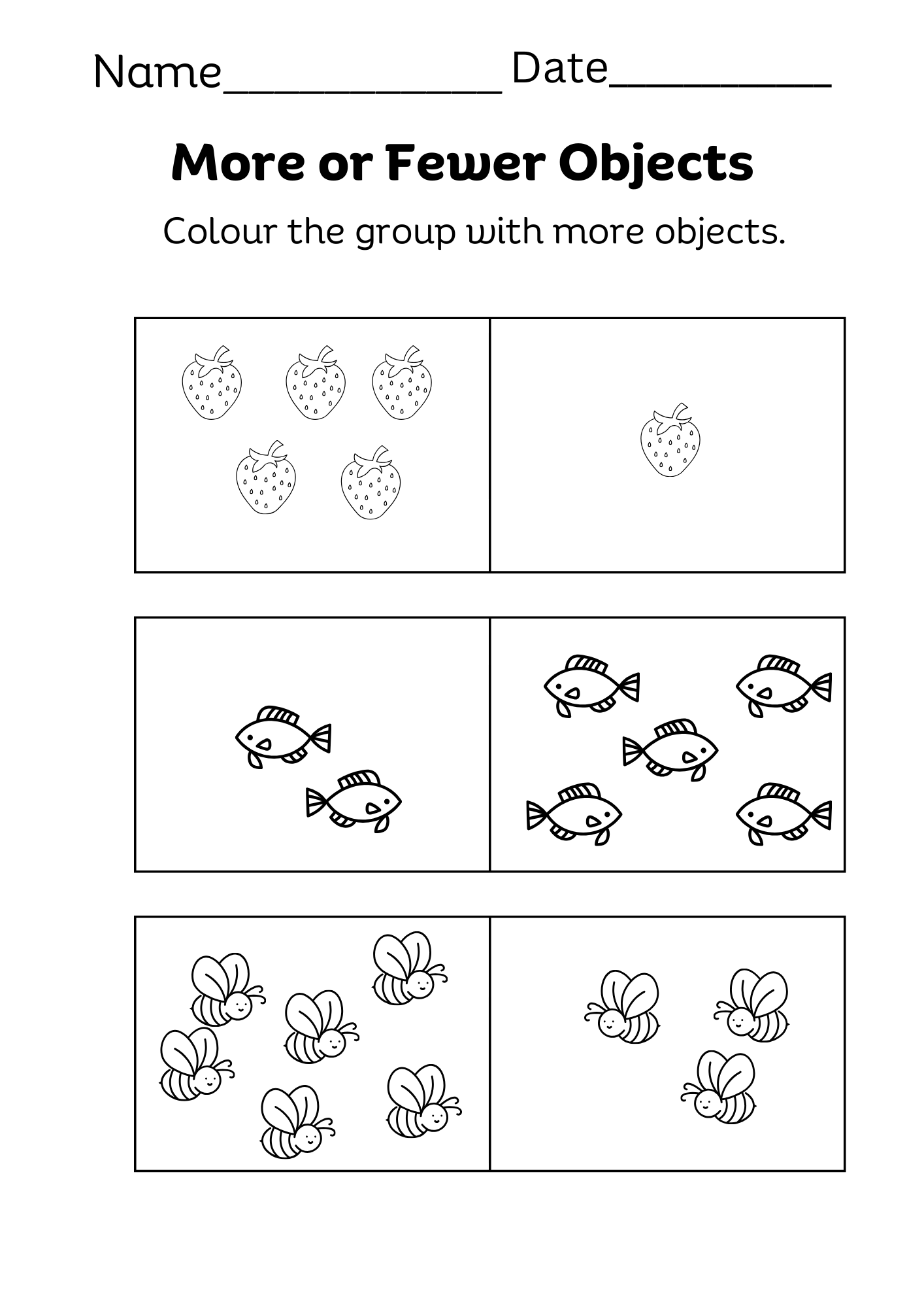 Kindergarten Math Worksheets More Or Fewer