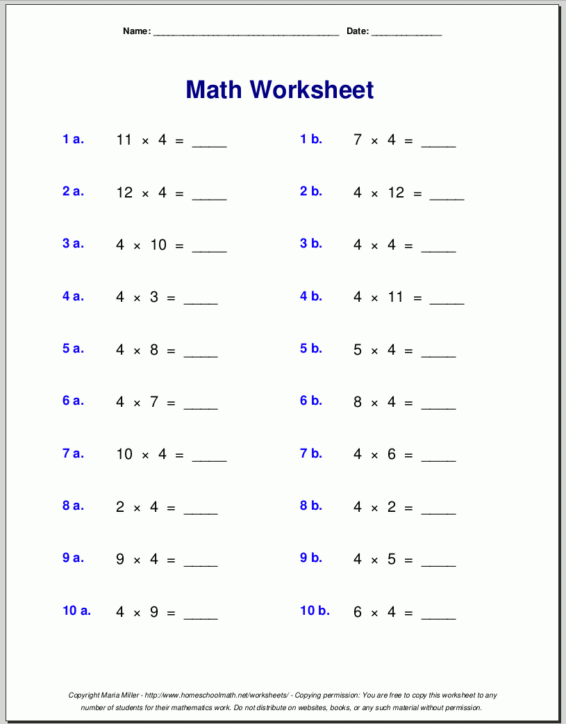 Free Times Table Worksheet Printable