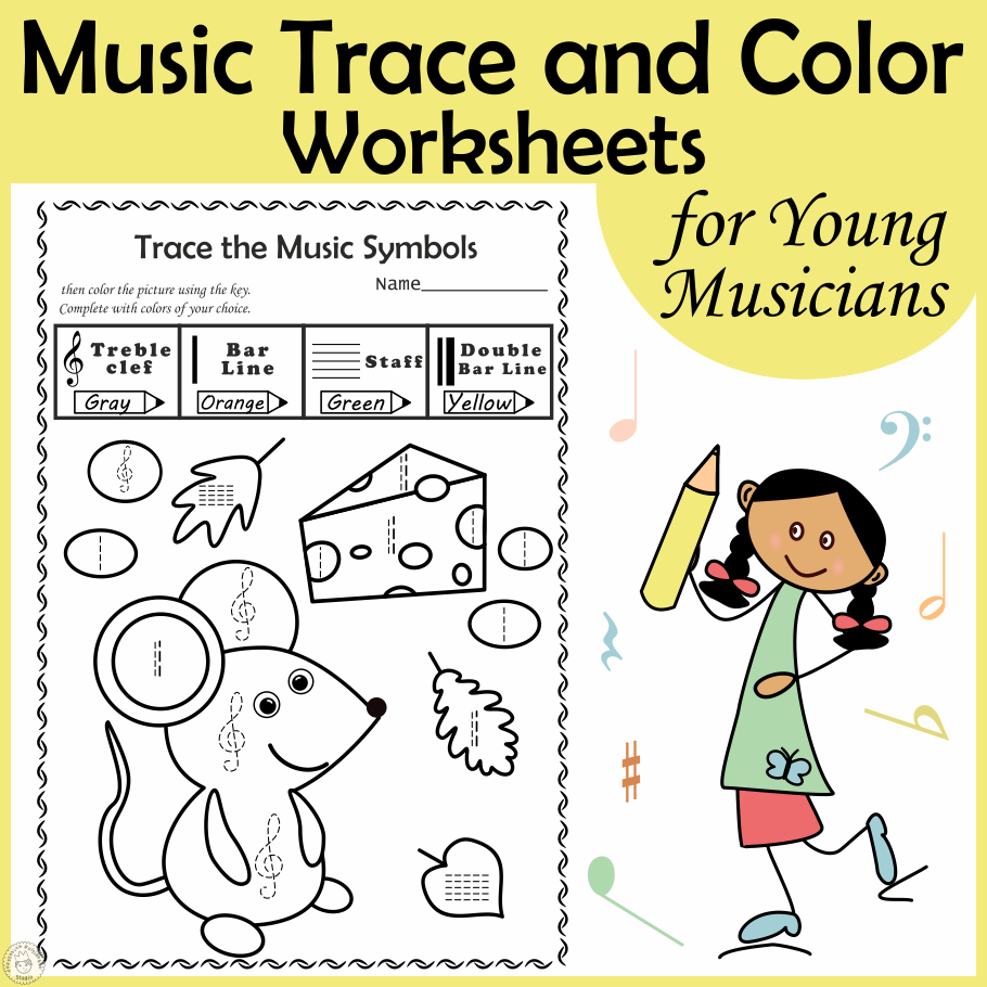 Music Trace And Color Worksheets For Kids