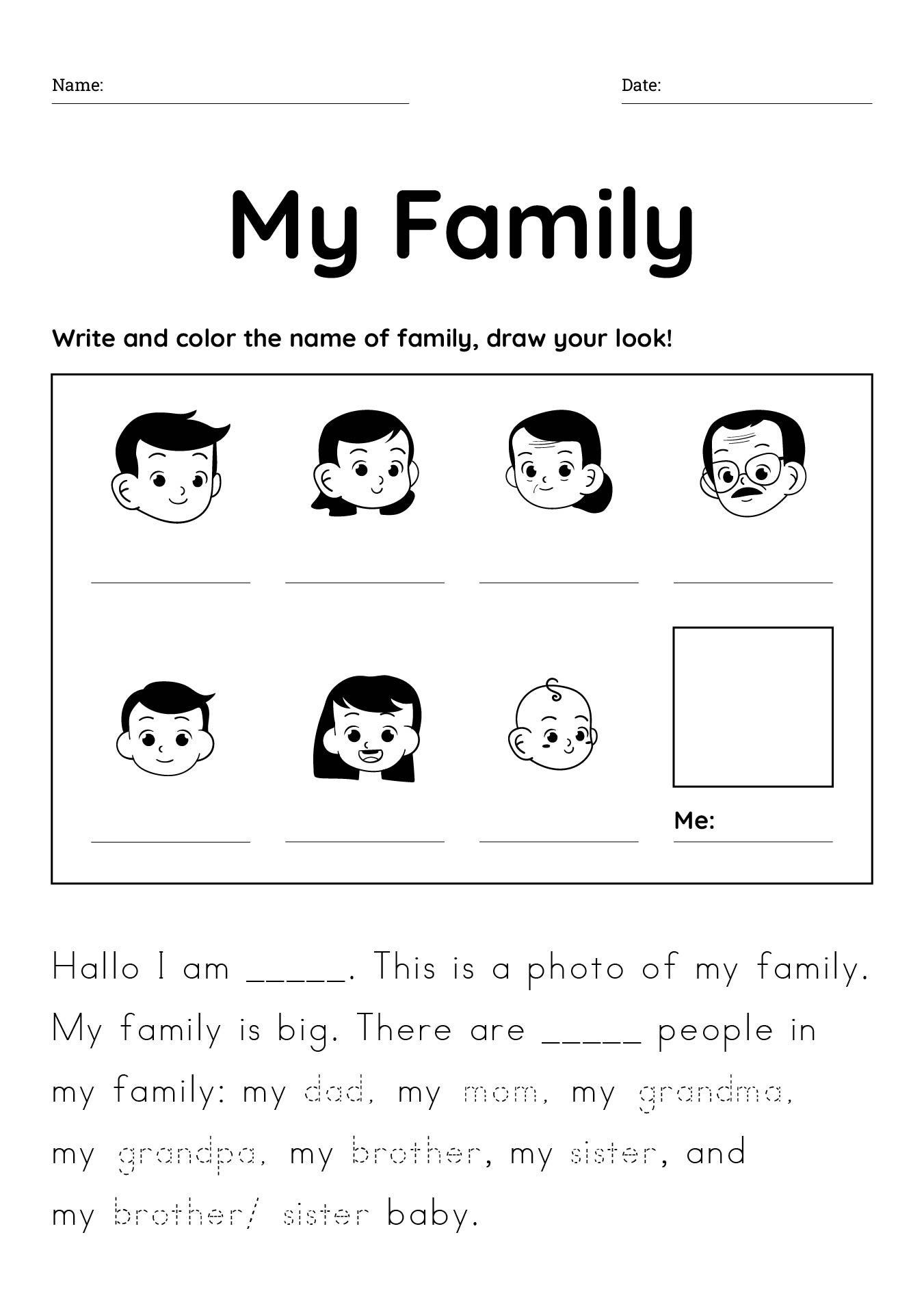 My Family Worksheets Preschool Printable