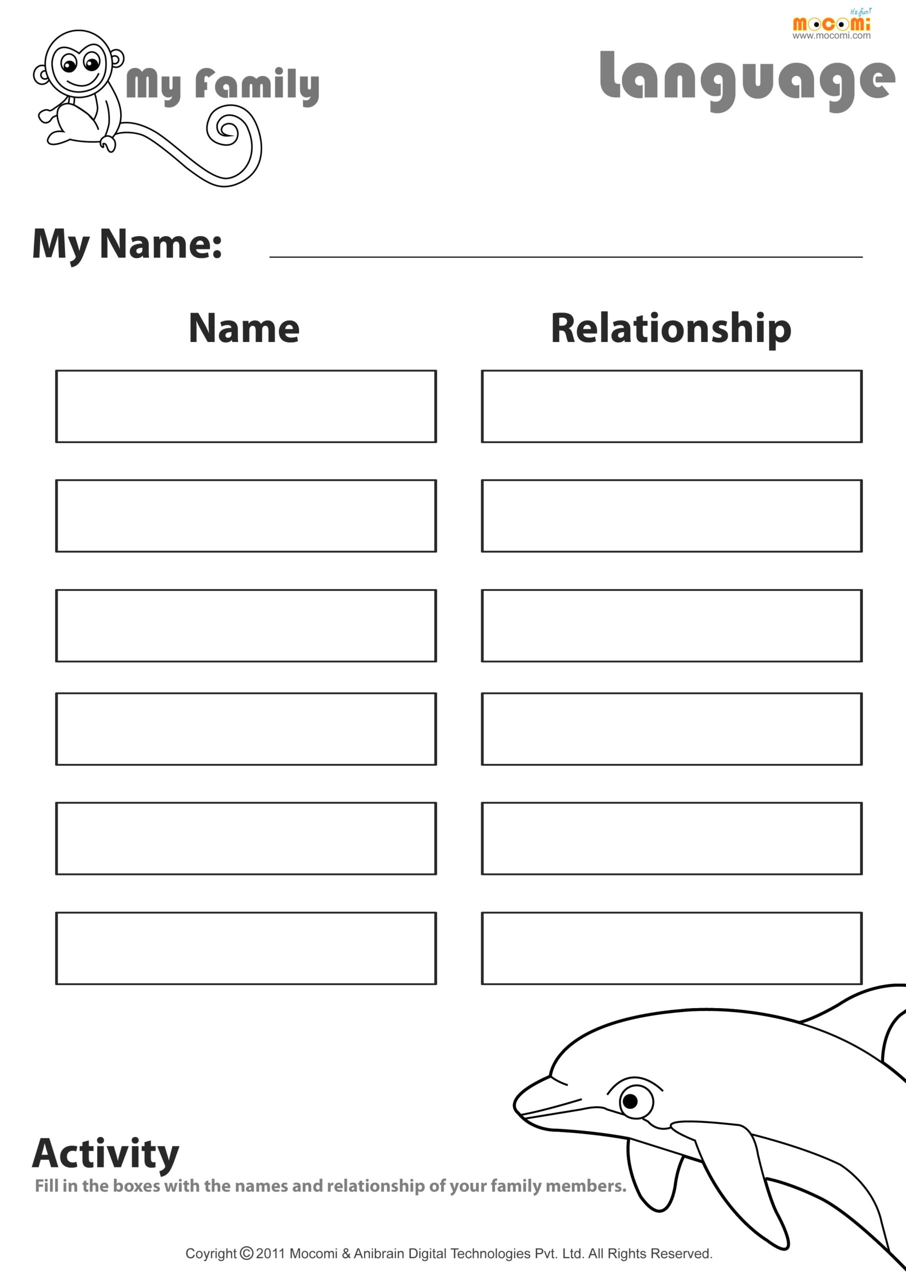 My Family Worksheet for Kids Mocomi