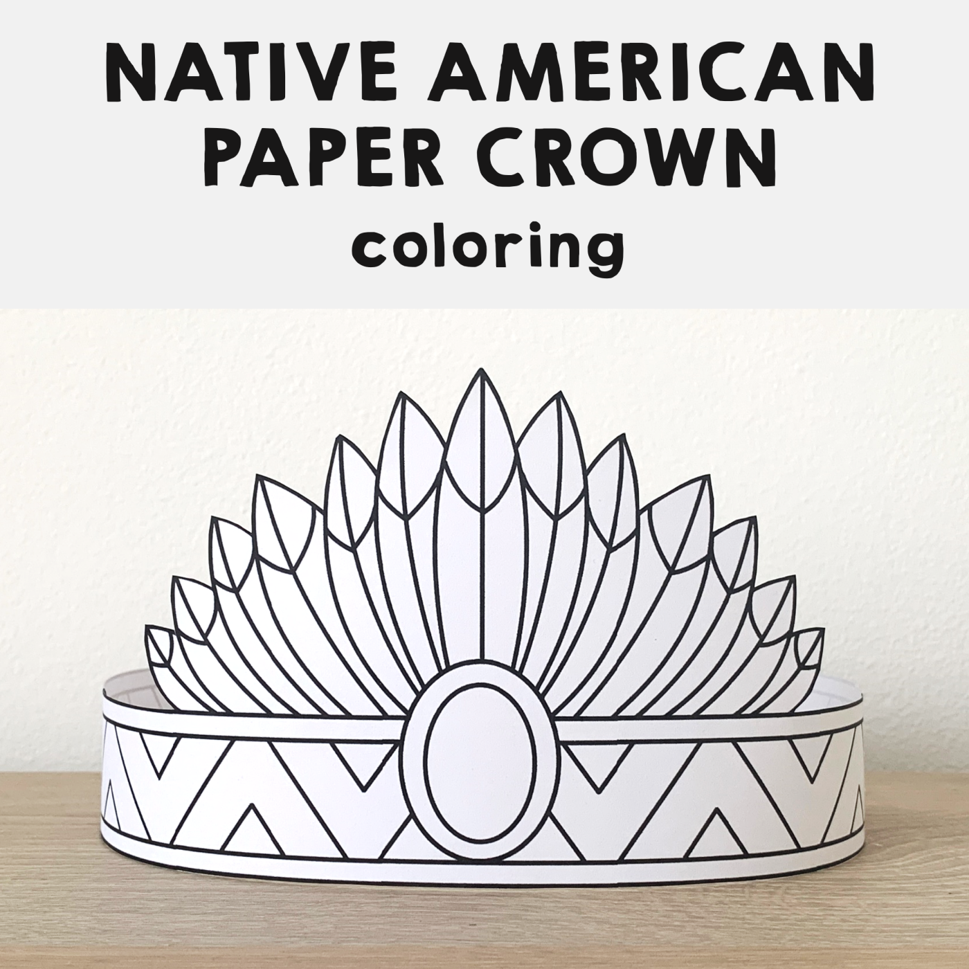 Native American Headdress Feathers Paper Crown Printable Coloring 
