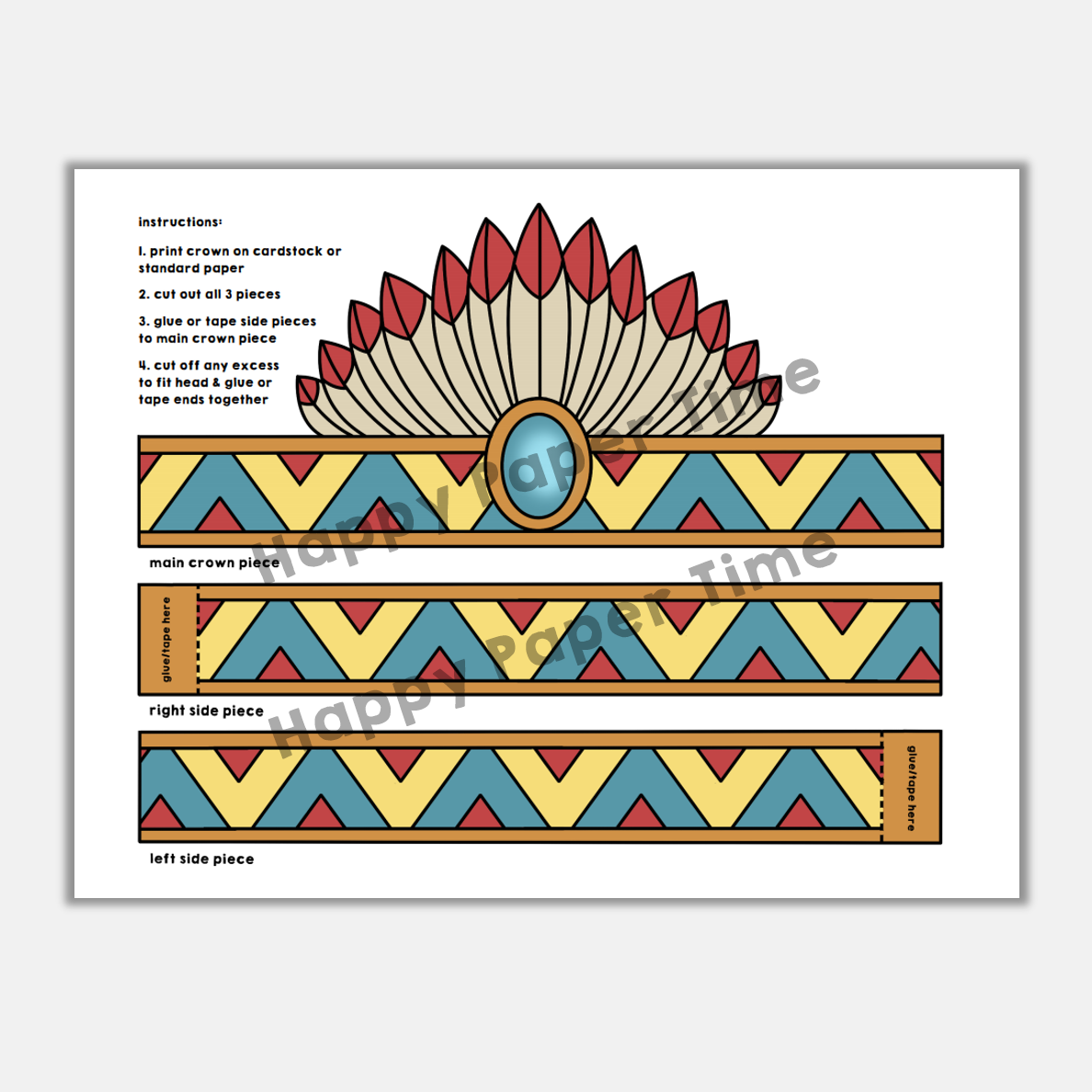 Native American Headdress Feathers Paper Crown Printable Costume Craft