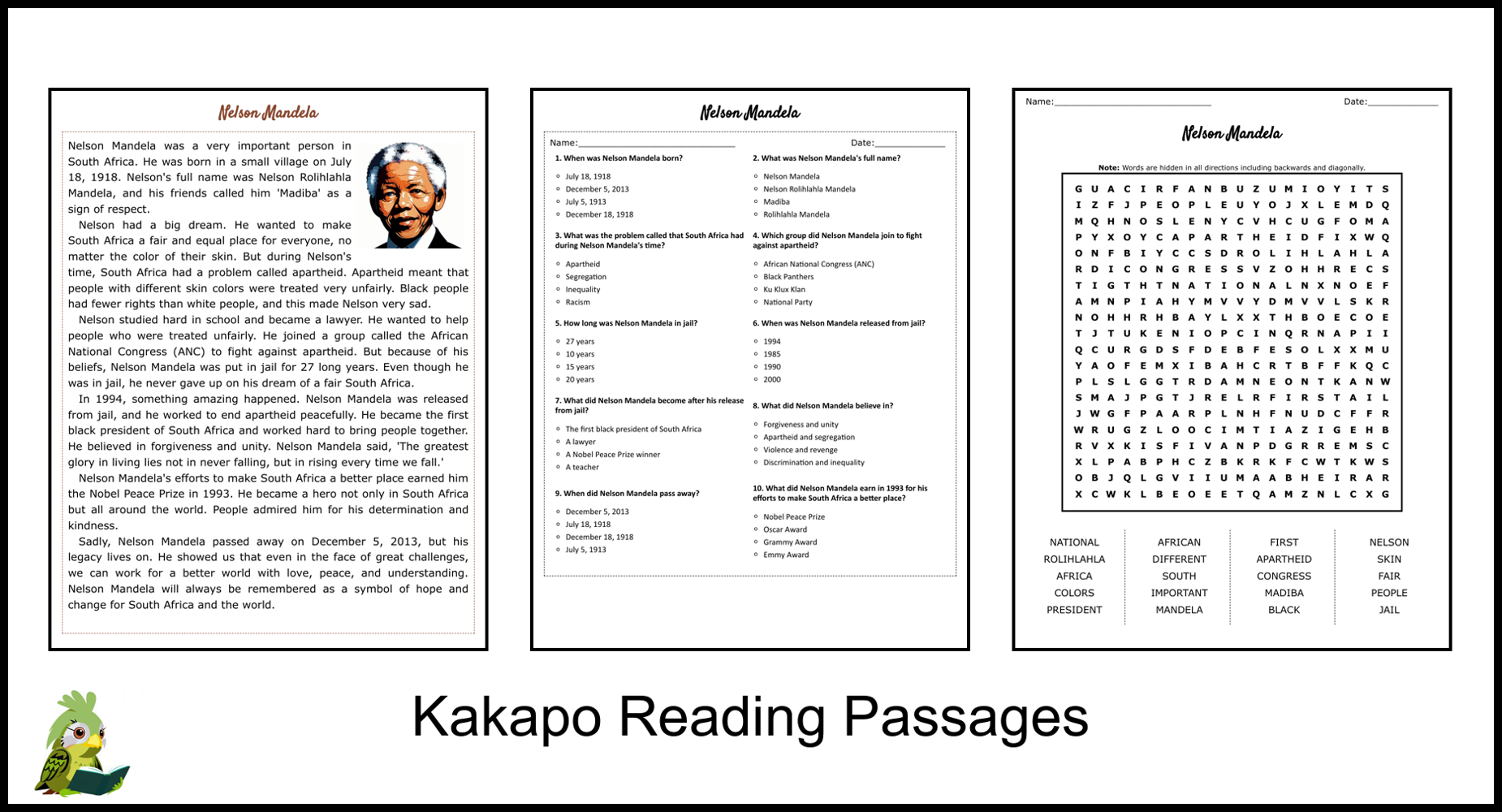 Nelson Mandela Reading Comprehension And Word Search Teaching Resources Nelson Mandela Reading Comprehension And Word Search Teaching Resources