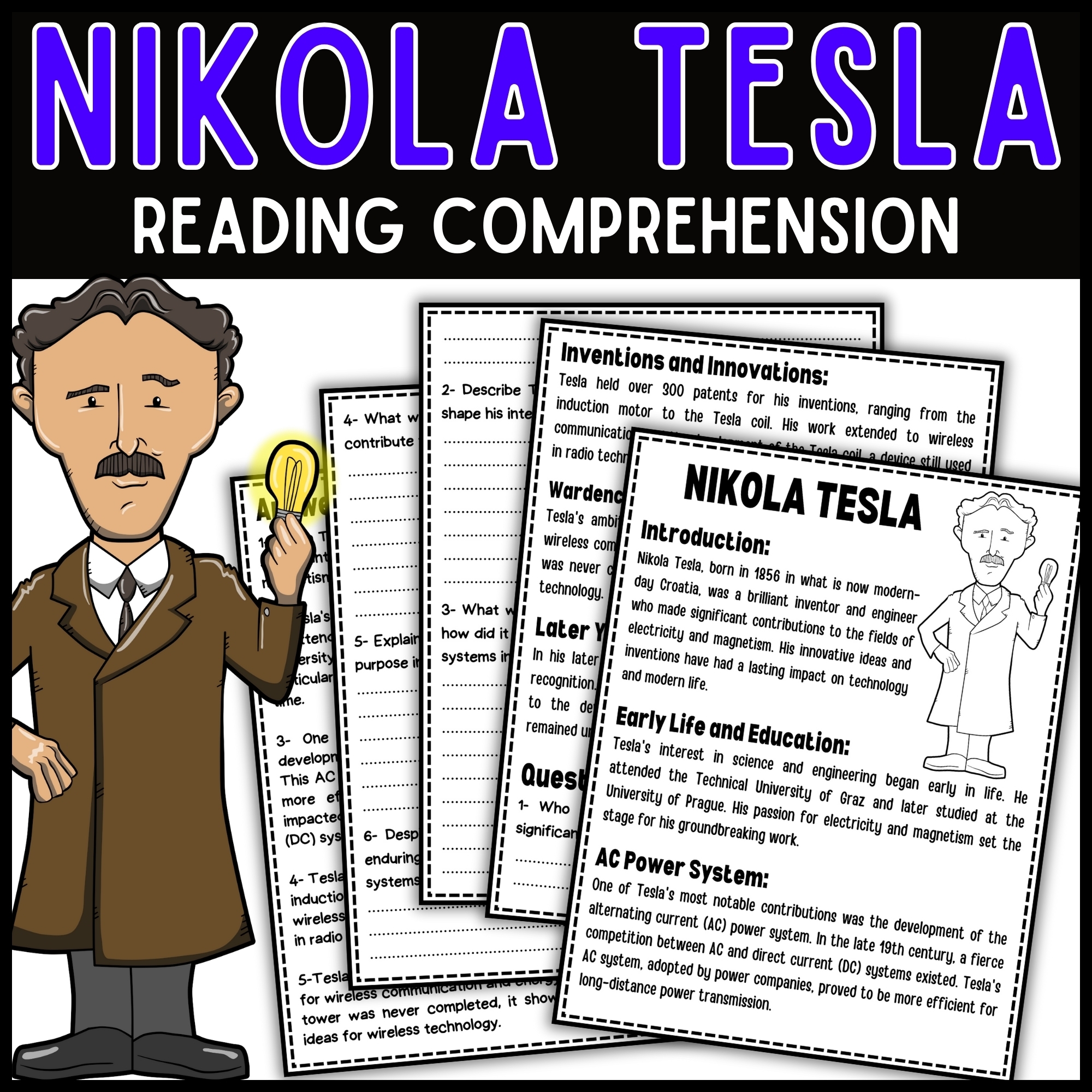 Nikola Tesla Reading Comprehension Passage U0026 Questions February Inventors Day Made By Teachers