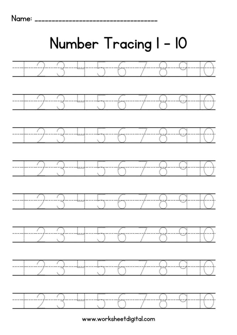 Number Tracing Worksheet 1 10 Back To School Number Writing