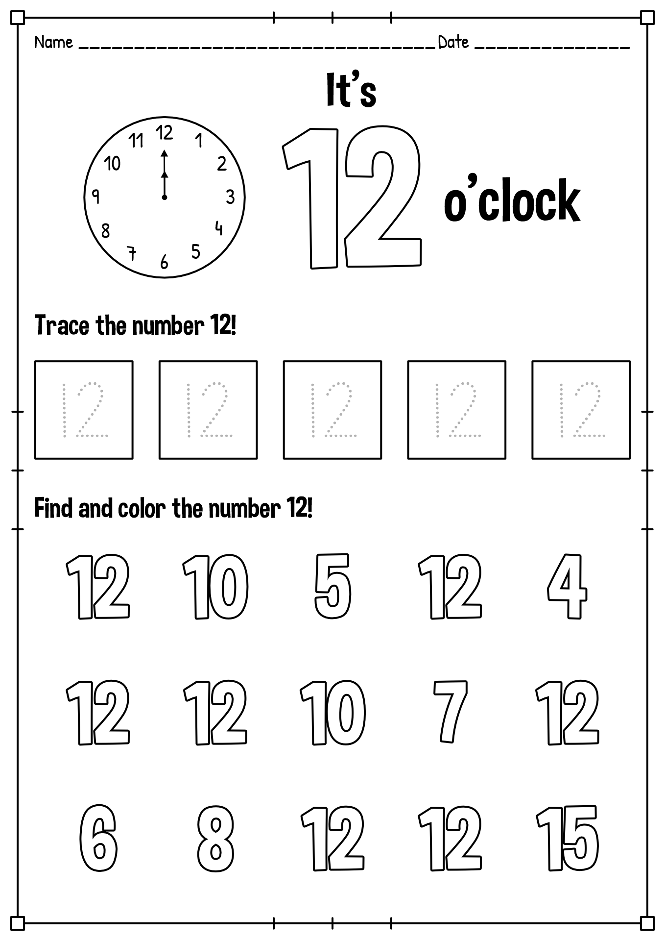 Lnumber 12 Worksheet Preschool Printables