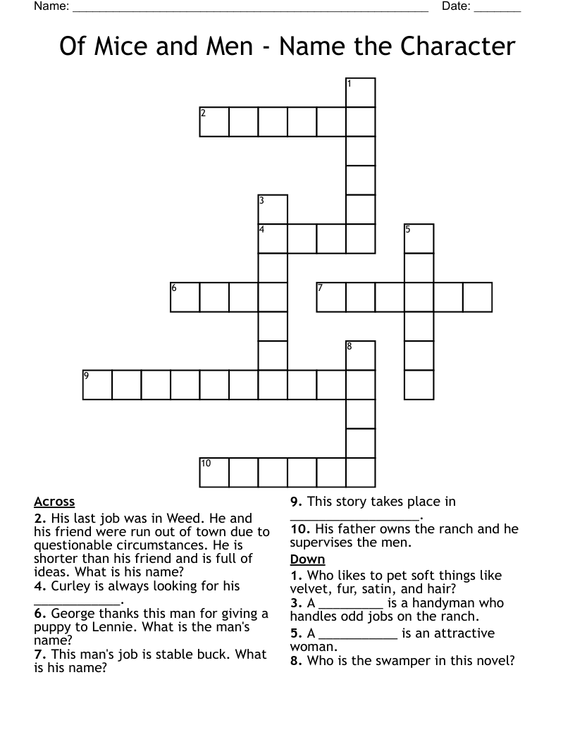 Of Mice And Men Name The Character Crossword WordMint Of Mice And Men Name The Character Crossword WordMint