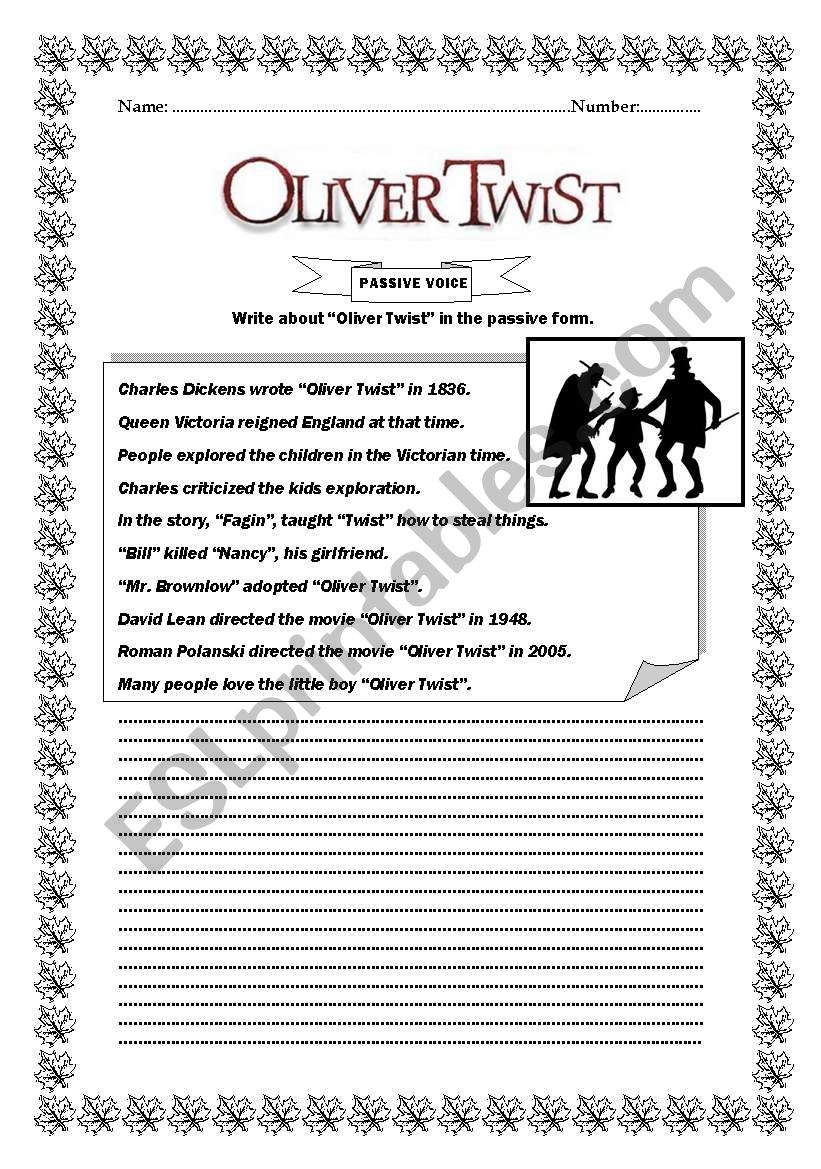 Oliver Twist Passive Voice ESL Worksheet By Teacher Maira
