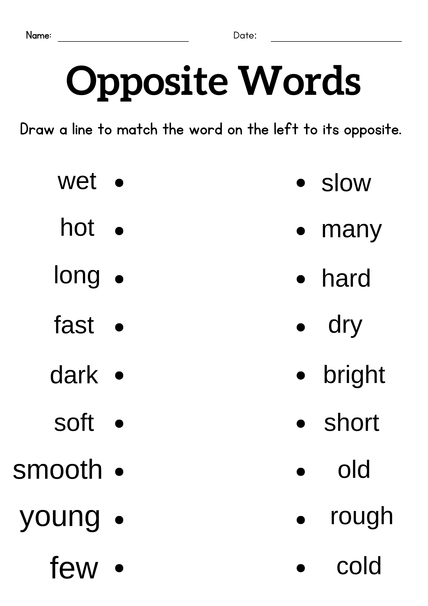 Math Opposites Worksheets Kindergarten