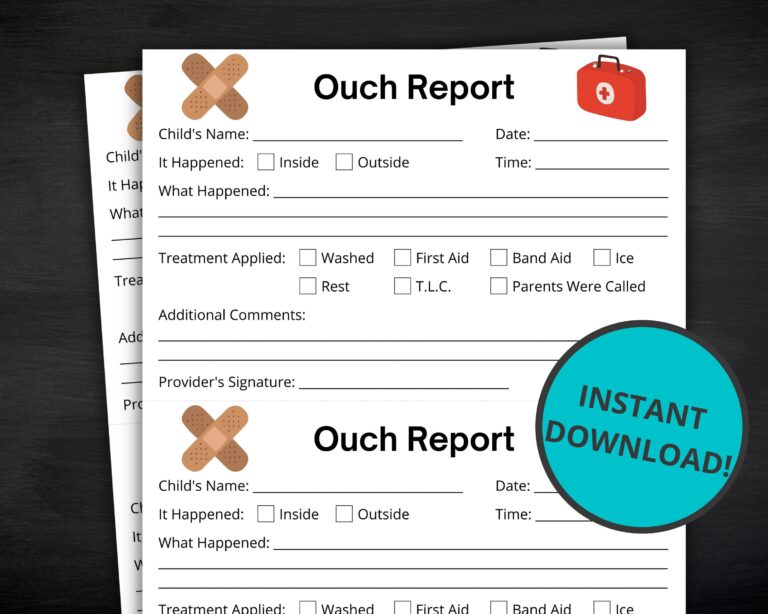 Ouch Report Daycare Incident Report Preschool Accident And Injury Form Printable Home Daycare Boo boo Report Instant Download Etsy Ireland