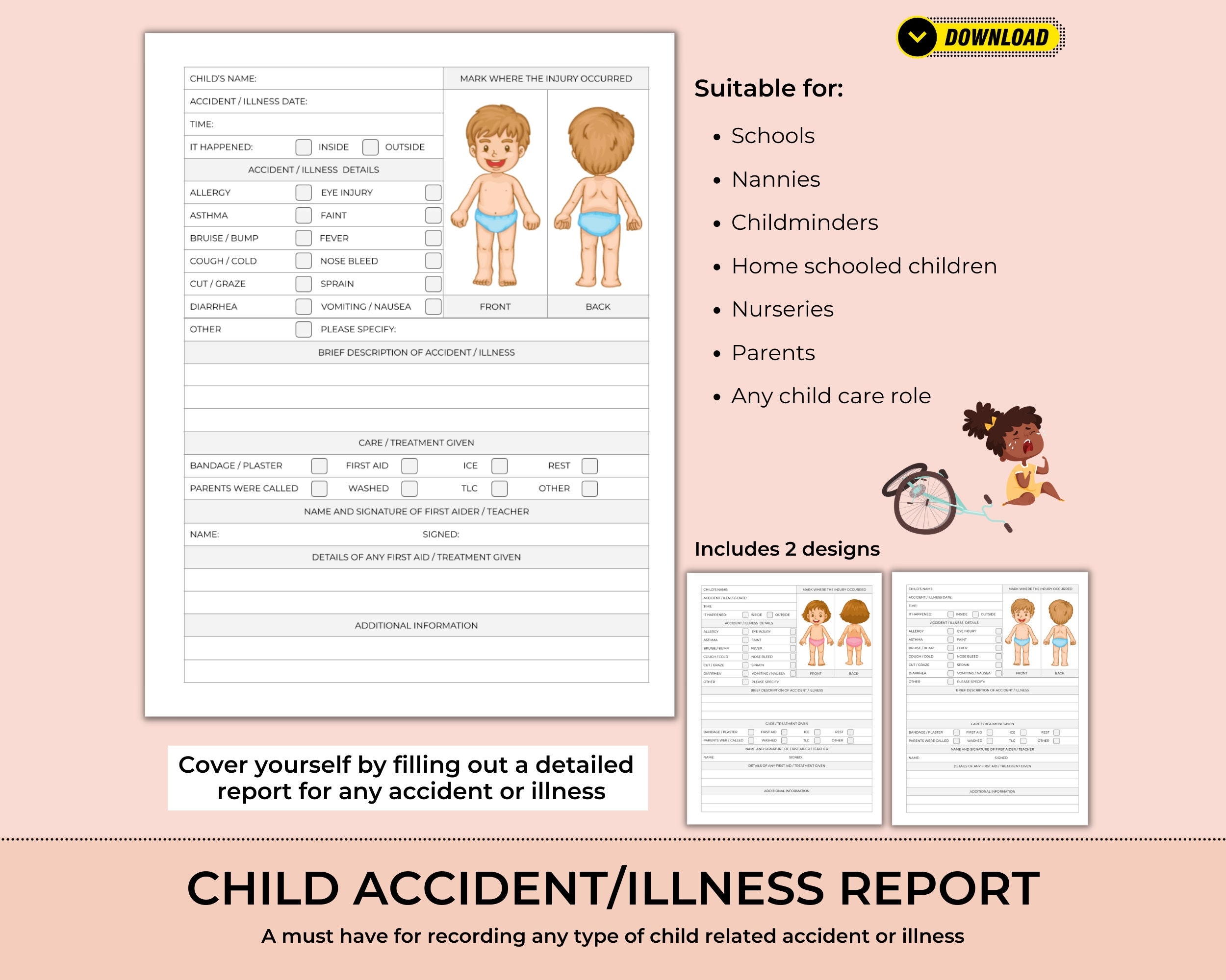 Ouch Report Printable Accident Illness Report Form Template For Schools Daycare Childminders Health U0026 Safety Instant Download Etsy