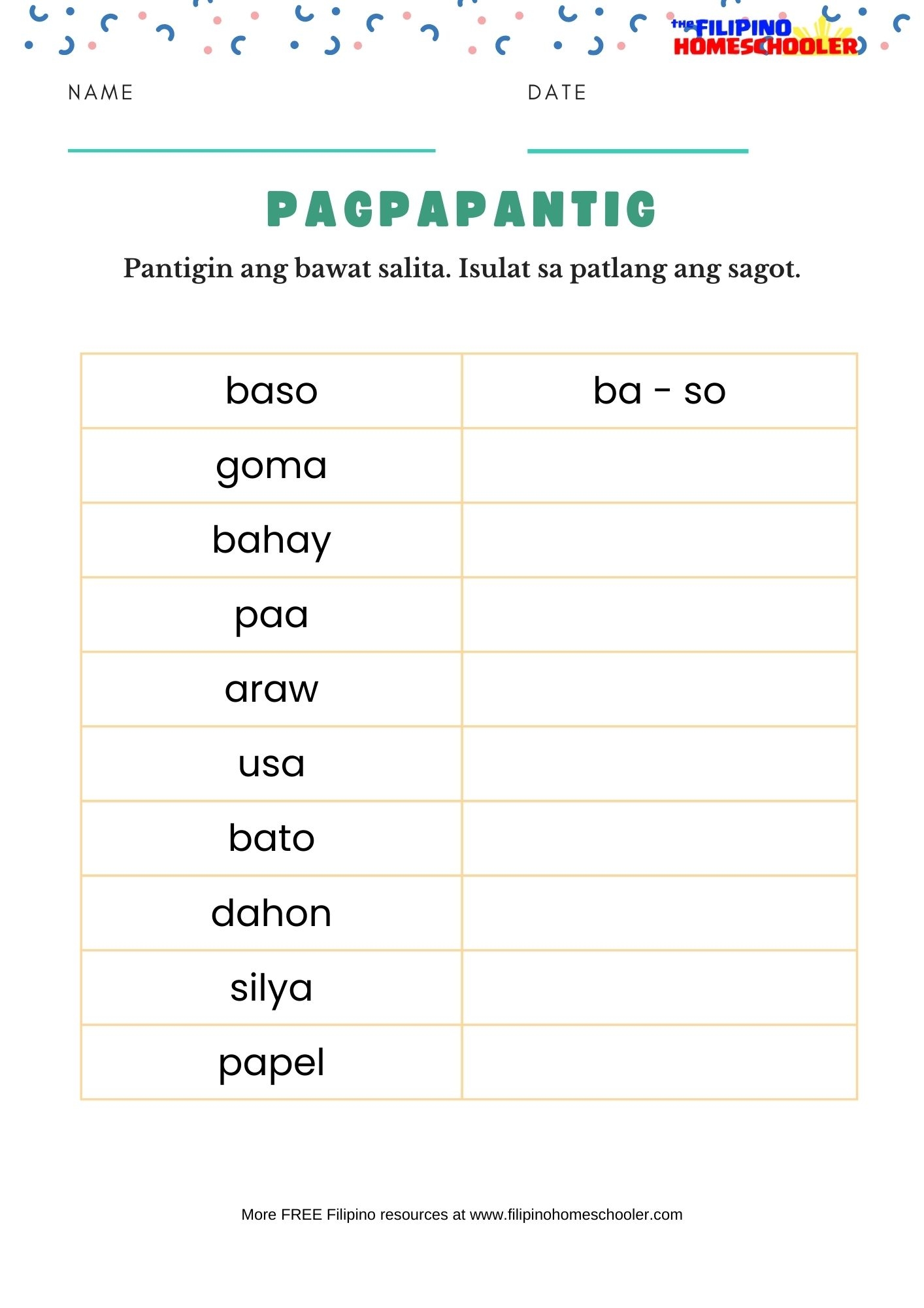 Pagpapantig FREE Filipino Worksheets Set 1 The Filipino Homeschooler Pagpapantig FREE Filipino Worksheets Set 1 The Filipino Homeschooler