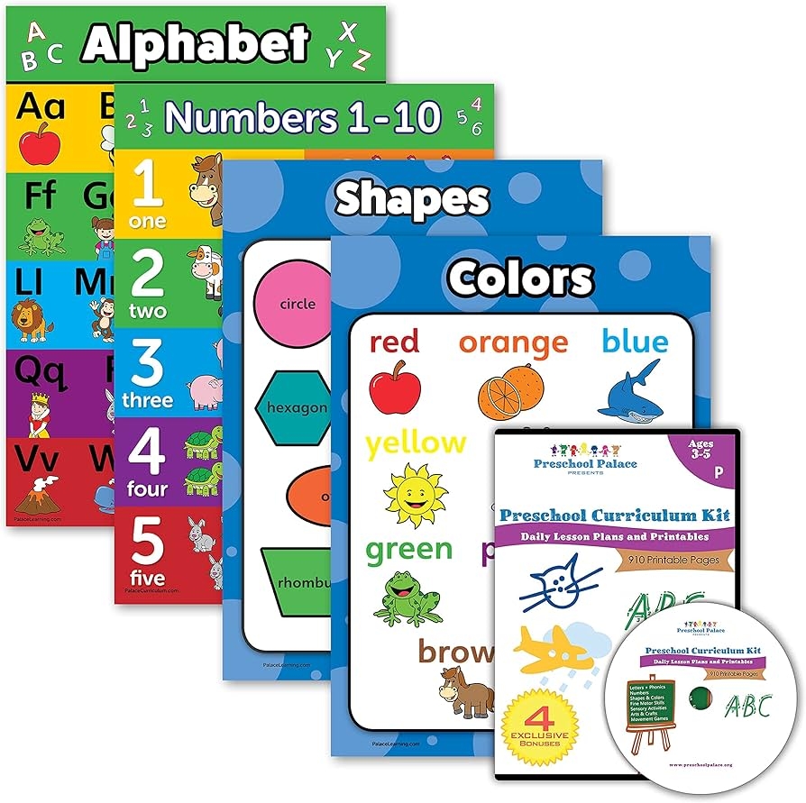 Palace Learning 5 Pack Preschool Curriculum Kit On CD U0026 ABC Alphabet Numbers 1 10 Shapes Colors Poster Set LAMINATED 18 X 24 