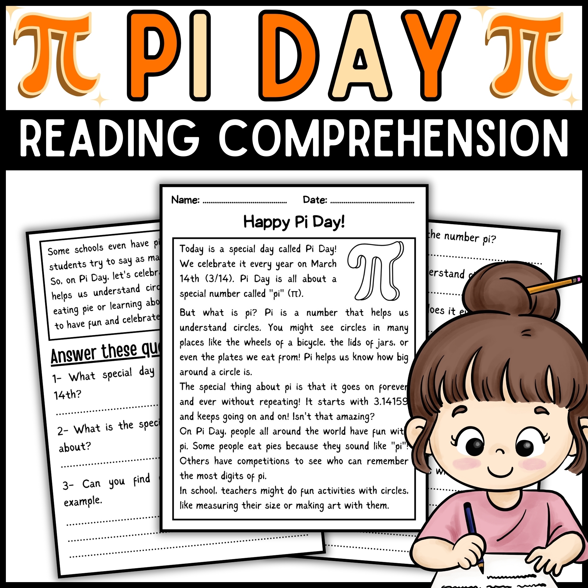 Pi Day Activity Bundle Coloring Pages Reading Comprehension 