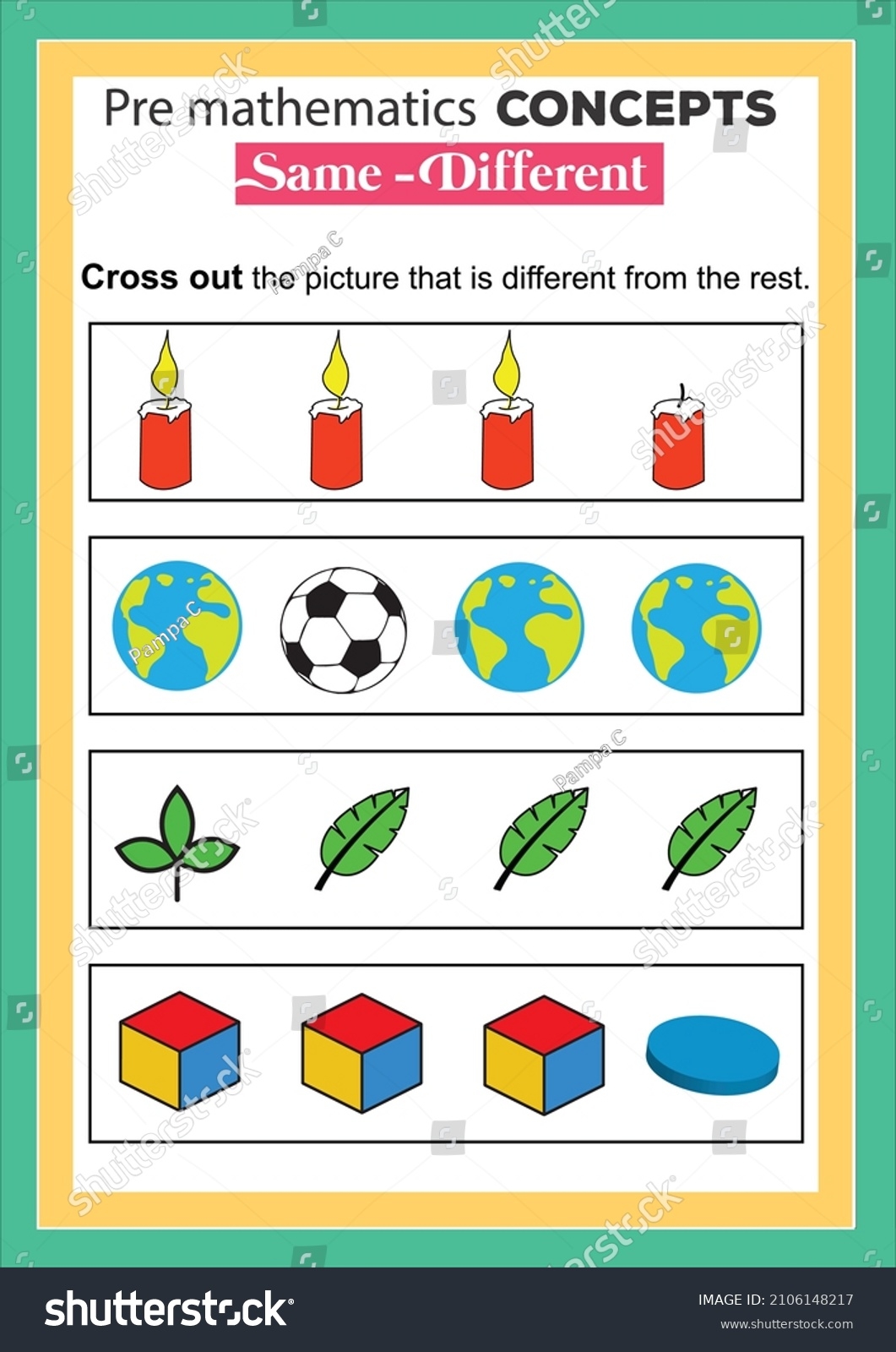 Pre Math Concepts Same Different Educational Stock Vector Royalty 