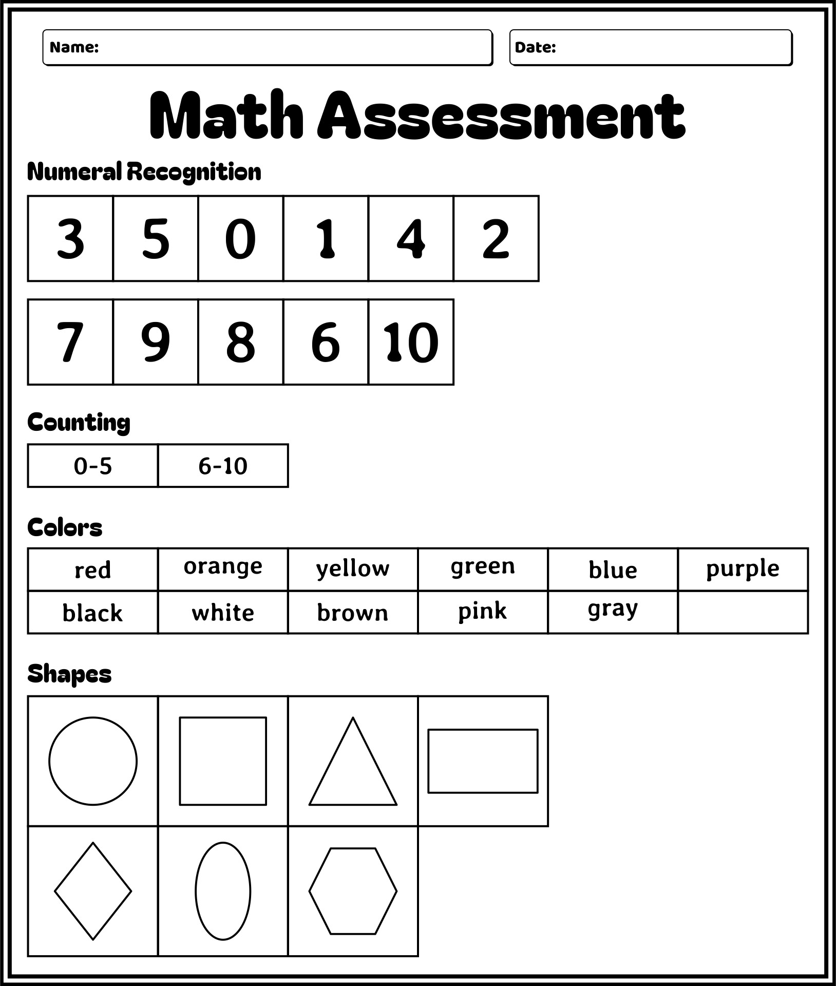 Preschool Assessment Skills 10 Free PDF Printables Printablee