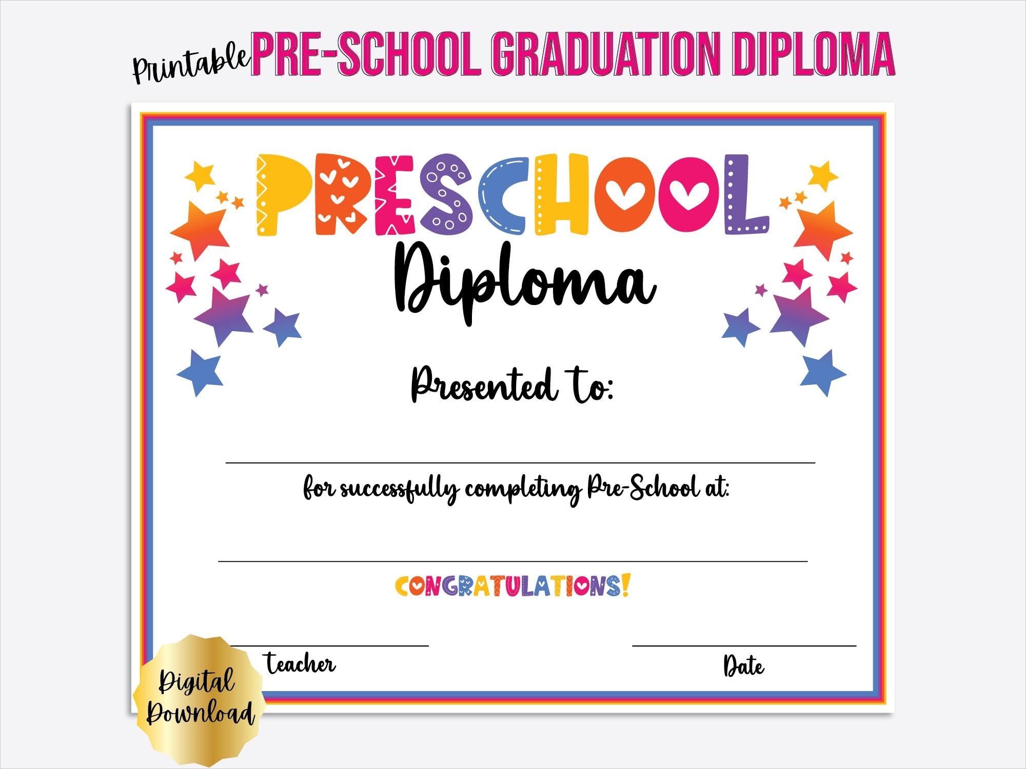 Preschool Graduation Diploma Certificate Printable Preschool Graduate Template Includes Editable PDF Etsy UK